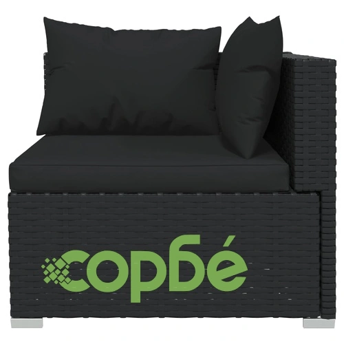 Градински лаундж комплект с възглавници 6 части черен полиратан ➤ топ цена ➤ sorbe.bg