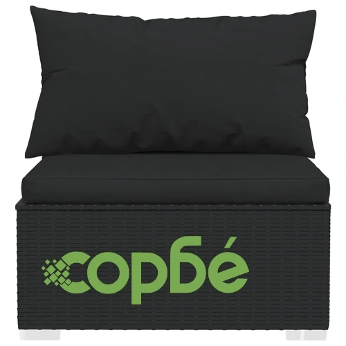 Градински лаундж комплект с възглавници 6 части черен полиратан ➤ топ цена ➤ sorbe.bg