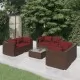 Градински лаундж комплект с възглавници 7 части полиратан кафяв