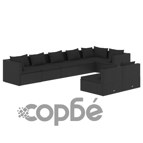 Градински лаундж комплект с възглавници 8 части полиратан черен ➤ топ цена ➤ sorbe.bg