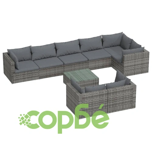 Градински лаундж комплект с възглавници 9 части сив полиратан ➤ топ цена ➤ sorbe.bg