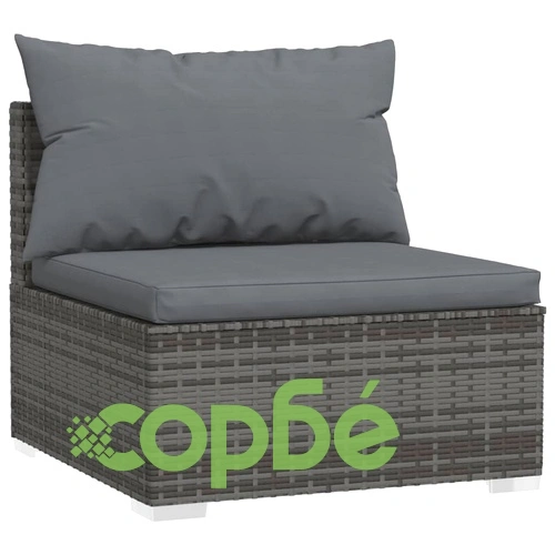 Градински лаундж комплект с възглавници 9 части сив полиратан ➤ топ цена ➤ sorbe.bg