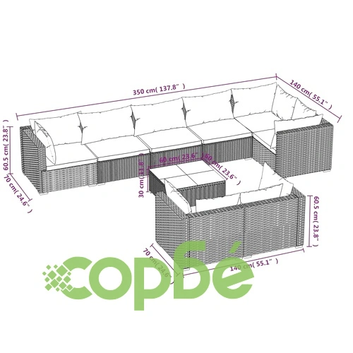 Градински лаундж комплект с възглавници 9 части сив полиратан ➤ топ цена ➤ sorbe.bg