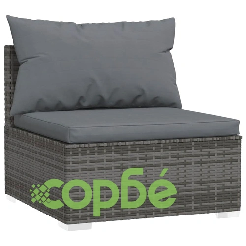Градински комплект с възглавници, 11 части, сив, полиратан ➤ топ цена ➤ sorbe.bg