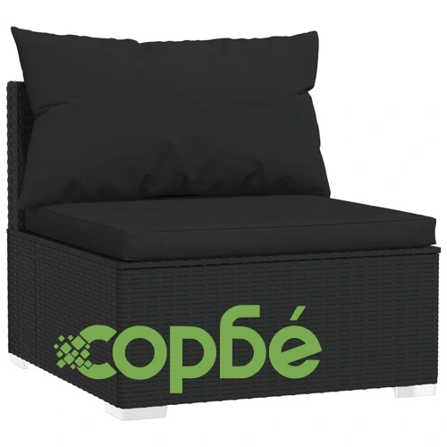 Градински лаундж комплект с възглавници 11части черен полиратан ➤ топ цена ➤ sorbe.bg