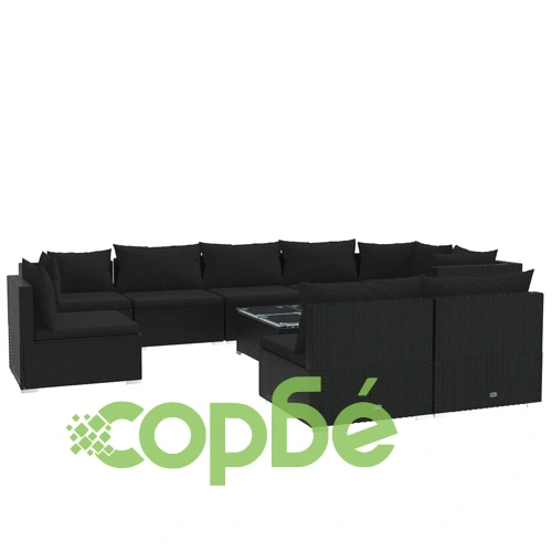 Градински комплект с възглавници 10 части полиратан черен ➤ топ цена ➤ sorbe.bg