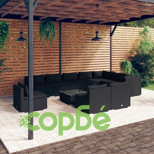 Градински комплект с възглавници 11 части полиратан черен ➤ топ цена ➤ sorbe.bg