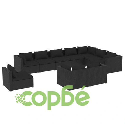 Градински комплект с възглавници 10 части полиратан черен ➤ топ цена ➤ sorbe.bg