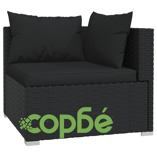 Градински комплект с възглавници 10 части полиратан черен ➤ топ цена ➤ sorbe.bg