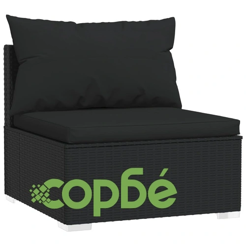 Градински комплект с възглавници 10 части полиратан черен ➤ топ цена ➤ sorbe.bg