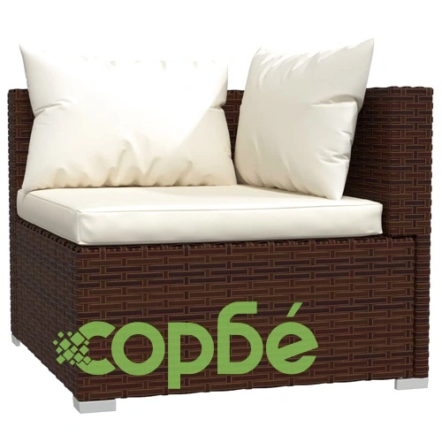 Градински лаундж комплект с възглавници 9 части полиратан кафяв ➤ топ цена ➤ sorbe.bg