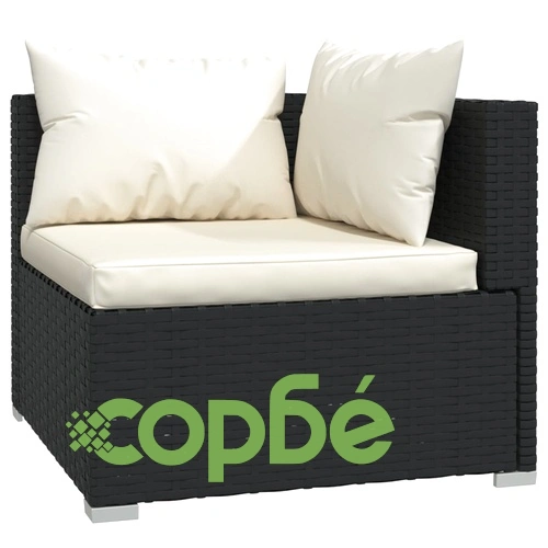 Градински комплект с възглавници 11 части полиратан черен ➤ топ цена ➤ sorbe.bg