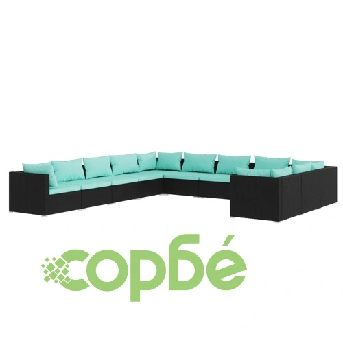 Градински комплект с възглавници 11 части полиратан черен ➤ топ цена ➤ sorbe.bg