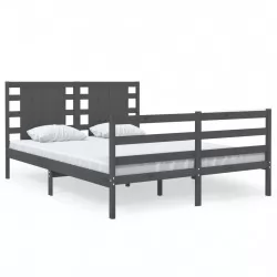 Рамка за легло, сива, масивен бор, 140x200 см