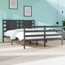 Рамка за легло, сива, масивен бор, 140x200 см