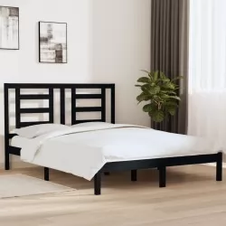 Рамка за легло, черна, бор масив, 160х200 см