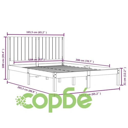 Рамка за легло без матрак, 160x200 см, масивна чамова дървесина ➤ топ цена ➤ sorbe.bg