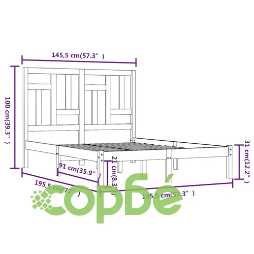 Рамка за легло без матрак, бял, 140x190 см, бор масив ➤ топ цена ➤ sorbe.bg