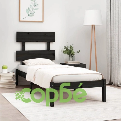Рамка за легло черна масивно дърво 75x190 см Small Single ➤ топ цена ➤ sorbe.bg