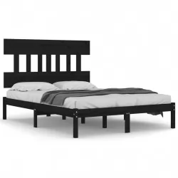 Рамка за легло, черна, дърво масив, 140х190 см