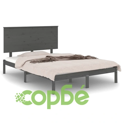 Рамка за легло, сива, дърво масив, 135x190 cм, Double ➤ топ цена ➤ sorbe.bg