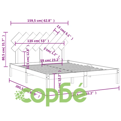 Рамка за легло 160x200 см масивно дърво ➤ топ цена ➤ sorbe.bg