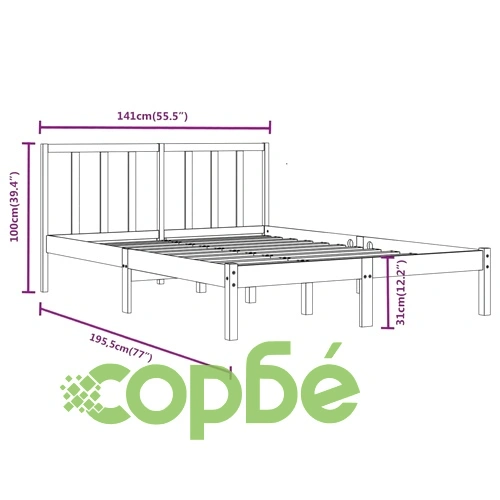 Рамка за легло, черна, бор масив, 135x190 см, Double ➤ топ цена ➤ sorbe.bg