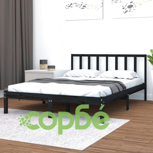 Рамка за легло, черна, бор масив, 135x190 см, Double ➤ топ цена ➤ sorbe.bg