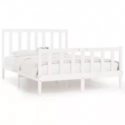Рамка за легло, бяла, масивно дърво, 140х190 см