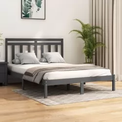 Рамка за легло, сива, дърво масив, 140x190 см