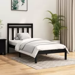 Рамка за легло, черна, дърво масив, 100х200 см