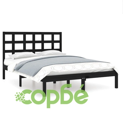 Рамка за легло, черна, дърво масив, 135x190 cм, Double ➤ топ цена ➤ sorbe.bg