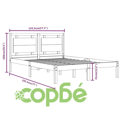 Рамка за легло, бяла, дърво масив, 140x190 см ➤ топ цена ➤ sorbe.bg