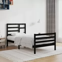 Рамка за легло, черна, дърво масив, 100х200 см