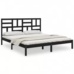 Рамка за легло, черна, дърво масив, 200x200 см