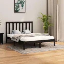 Рамка за легло, черна, дърво масив, 140х200 см