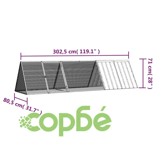 Клетка за зайци сива 302,5x80,5x71 см поцинкована стомана ➤ топ цена ➤ sorbe.bg