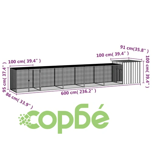 Клетка за пилета, антрацит, 600x91x100 см, поцинкована стомана ➤ топ цена ➤ sorbe.bg