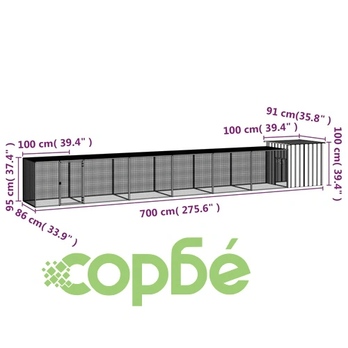 Клетка за пилета, антрацит, 700x91x100 см, поцинкована стомана ➤ топ цена ➤ sorbe.bg
