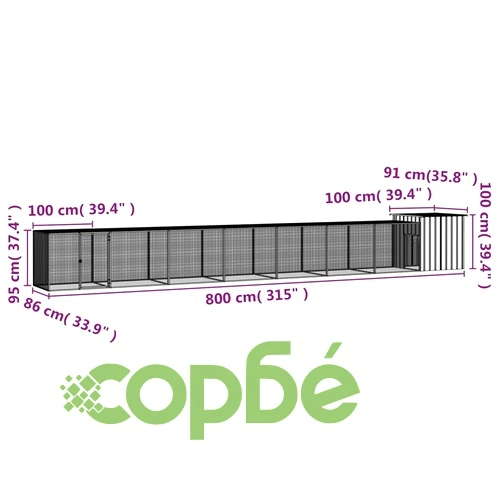 Клетка за пилета антрацит 800x91x100 см поцинкована стомана ➤ топ цена ➤ sorbe.bg