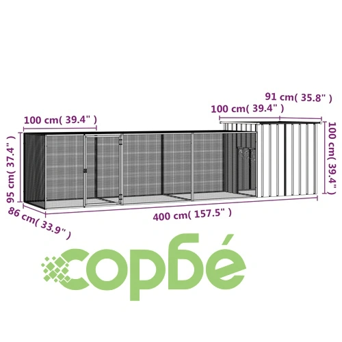 Клетка за пилета сива 400x91x100 см поцинкована стомана ➤ топ цена ➤ sorbe.bg