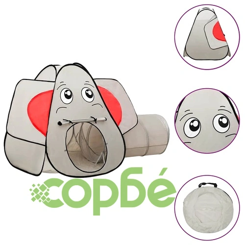 Детска палатка за игра слонче, с 250 топки, сива, 174x86x101 см ➤ топ цена ➤ sorbe.bg