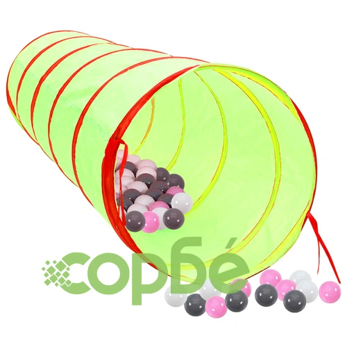 Детски тунел за игра с 250 топки, зелен, 175 см, полиестер ➤ топ цена ➤ sorbe.bg
