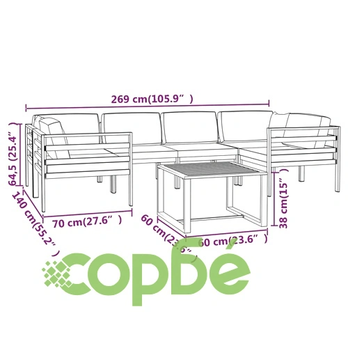 Градински комплект от 7 части с възглавници, алуминий, антрацит ➤ топ цена ➤ sorbe.bg