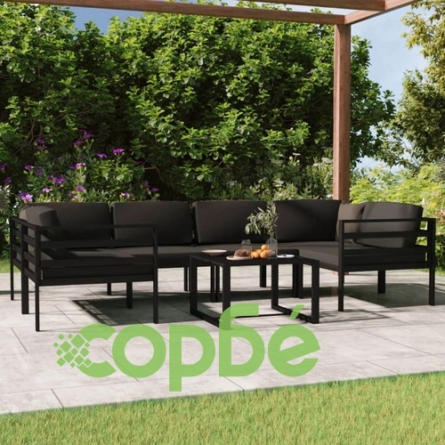 Градински комплект от 7 части с възглавници, алуминий, антрацит ➤ топ цена ➤ sorbe.bg