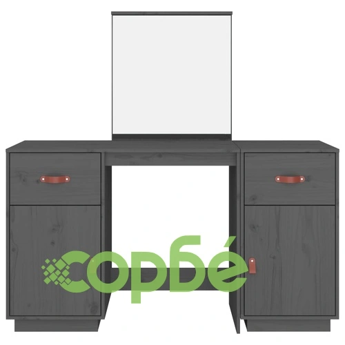 Комплект тоалетка с огледало,Сив, борово дърво масив ➤ топ цена ➤ sorbe.bg