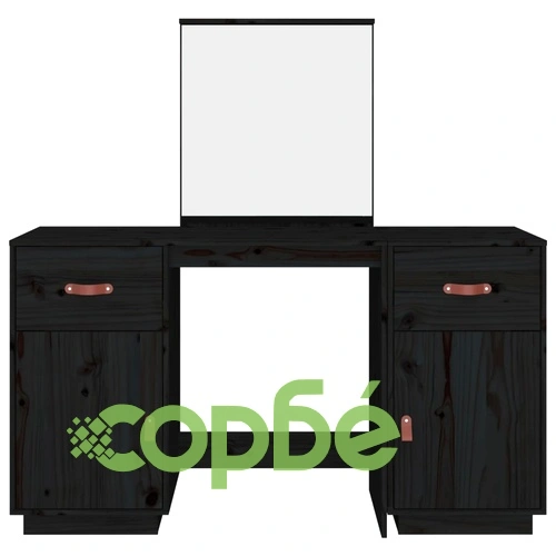 Комплект тоалетка с огледало,черен, борово дърво масив ➤ топ цена ➤ sorbe.bg