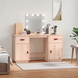 Комплект тоалетка с LED, борово дърво масив