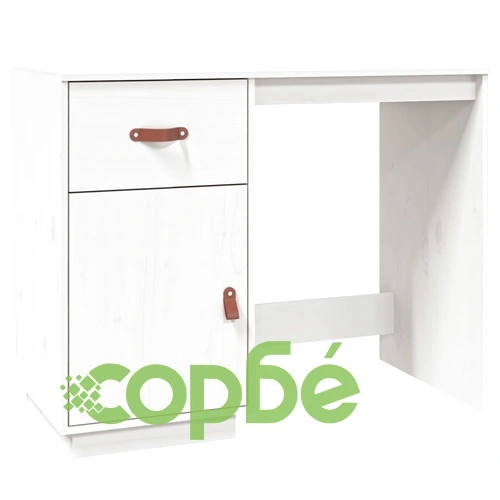 Бюро с шкафове, бял, 135x50x75 см, борово дърво масив ➤ топ цена ➤ sorbe.bg