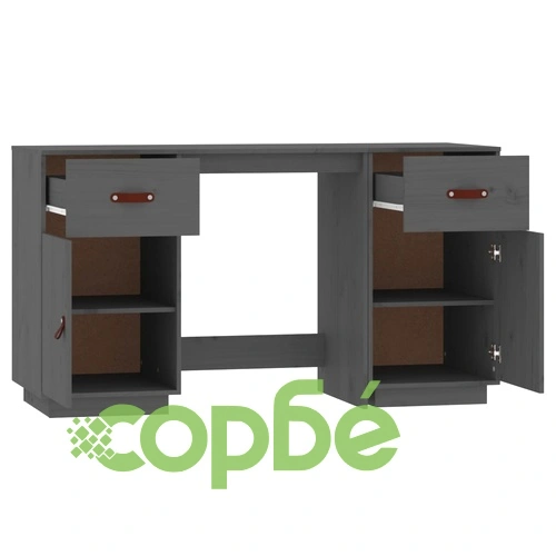 Бюро с шкафове, сиво, 135x50x75 см, борово дърво масив ➤ топ цена ➤ sorbe.bg